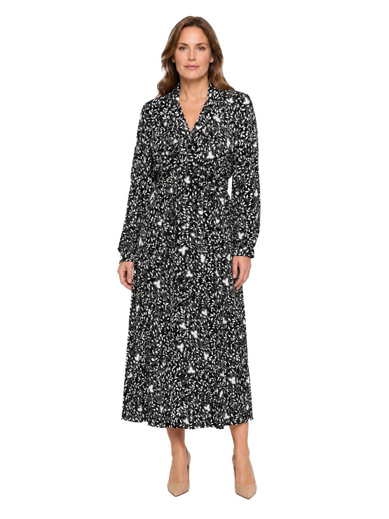 Vintage Leslie Fay Butterfly Floral Midi Dress Shoulder Pads Belted 14p